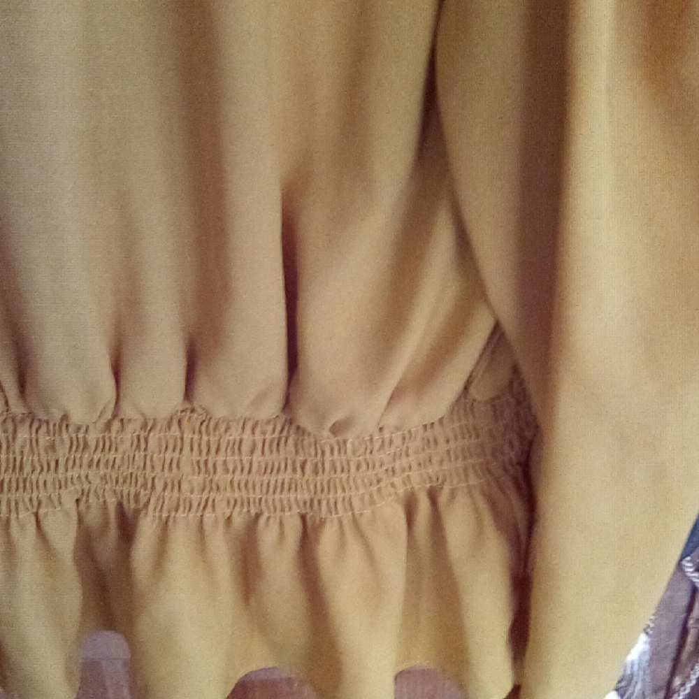 Women's Mustard Ruffle Neck Blouse - Picture 12 of 14